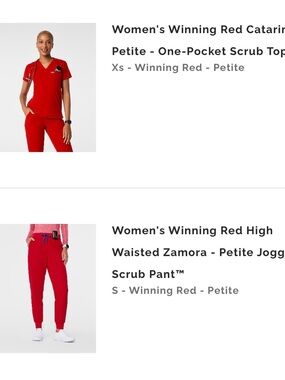FIGS Winning Red V-Neck Scrub Top with Matching Jogger Pants